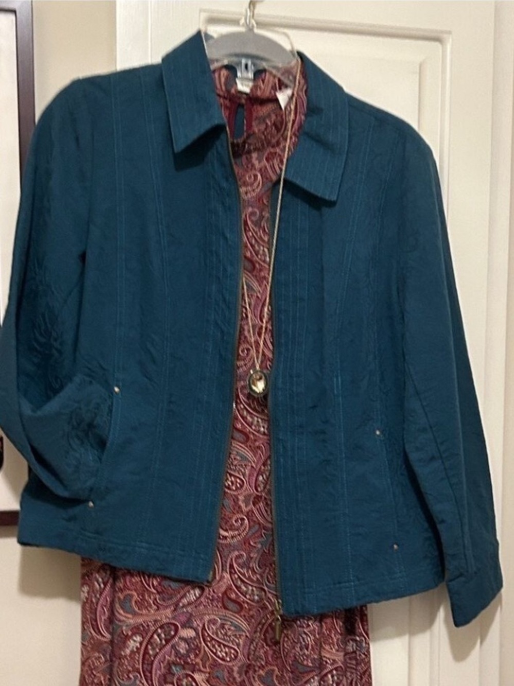 Lake Teal Green Jacket Blazer Coat Dark Teal Full Zip Up + Pockets Size Large